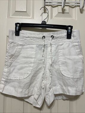 Athleta High-Waist White Drawstring Linen Shorts for Women. Size 2. 100% linen.